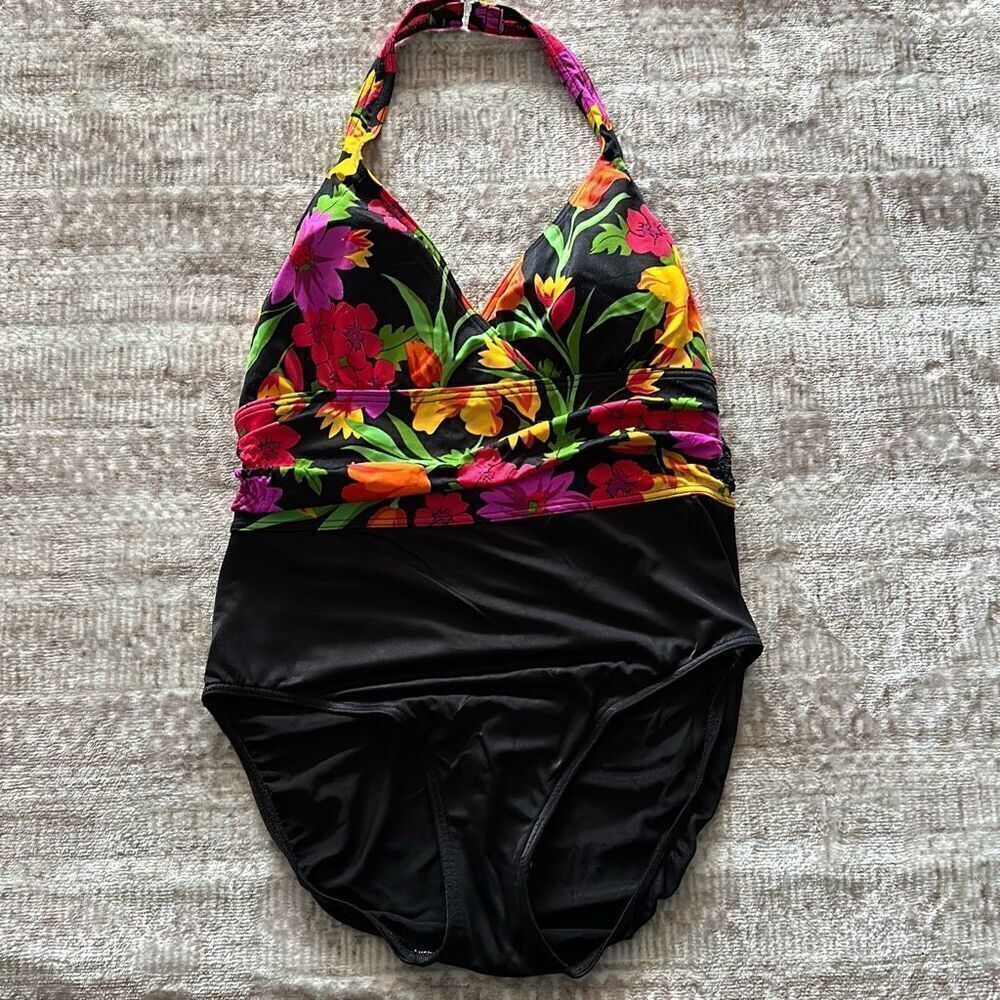 Body ID Size 12 Black & floral Swimsuit halter one piece